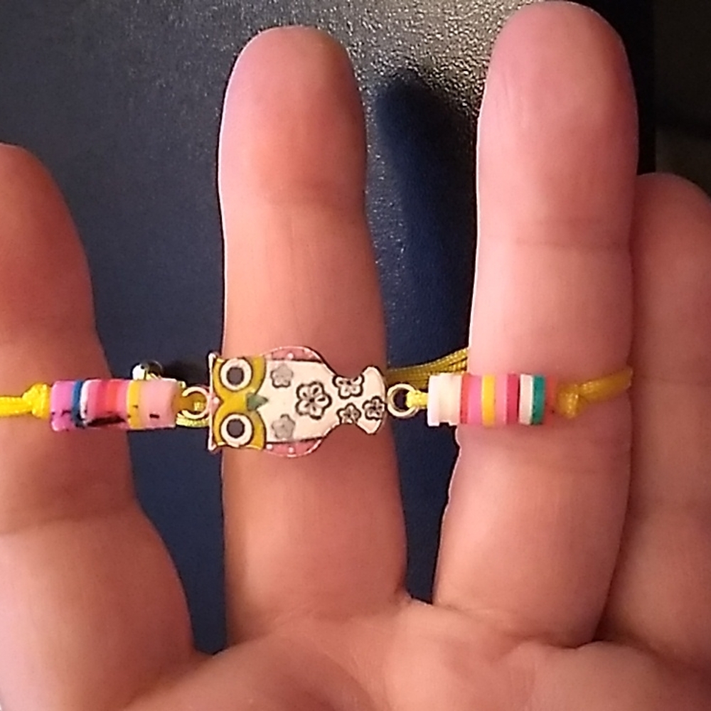 BBTO Gorgeous Owl Bracelet w Yellow Cording up to 10 inches